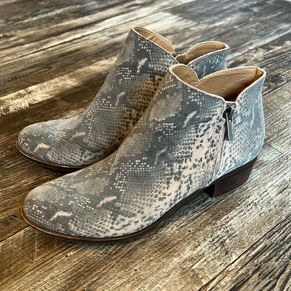 Lucky Brand Women’s Suede Leather Snake Print Ankle Boots 7.5
